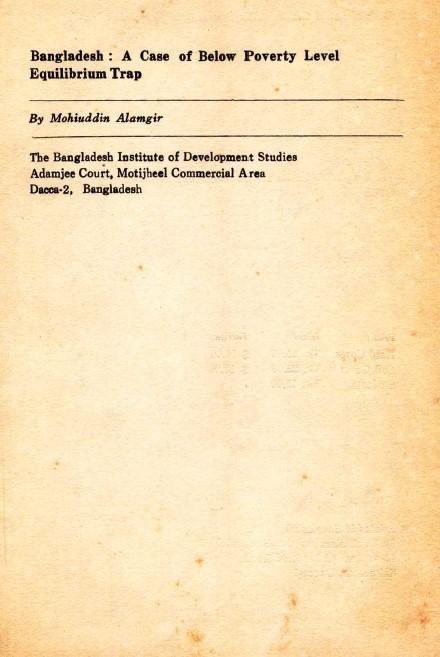 Bangladesh a case of below poverty level equilibrium trap