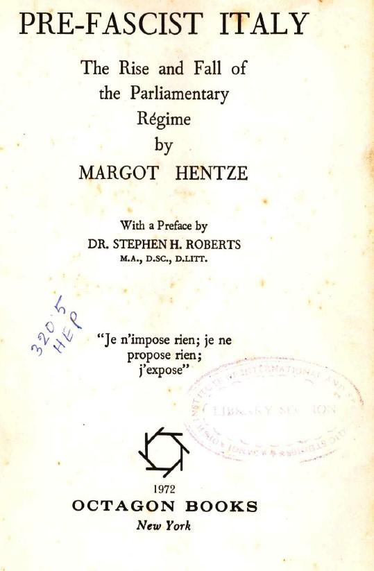 Pre fascist Italy  : the rise and fall of the parliamentary regime
